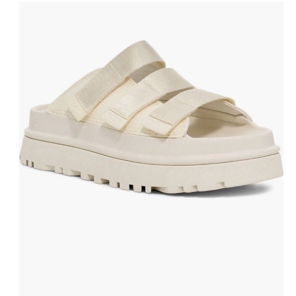 UGG GoldenGlow Off White Triple-Strap Platform Slide Sandals Women's Size 10